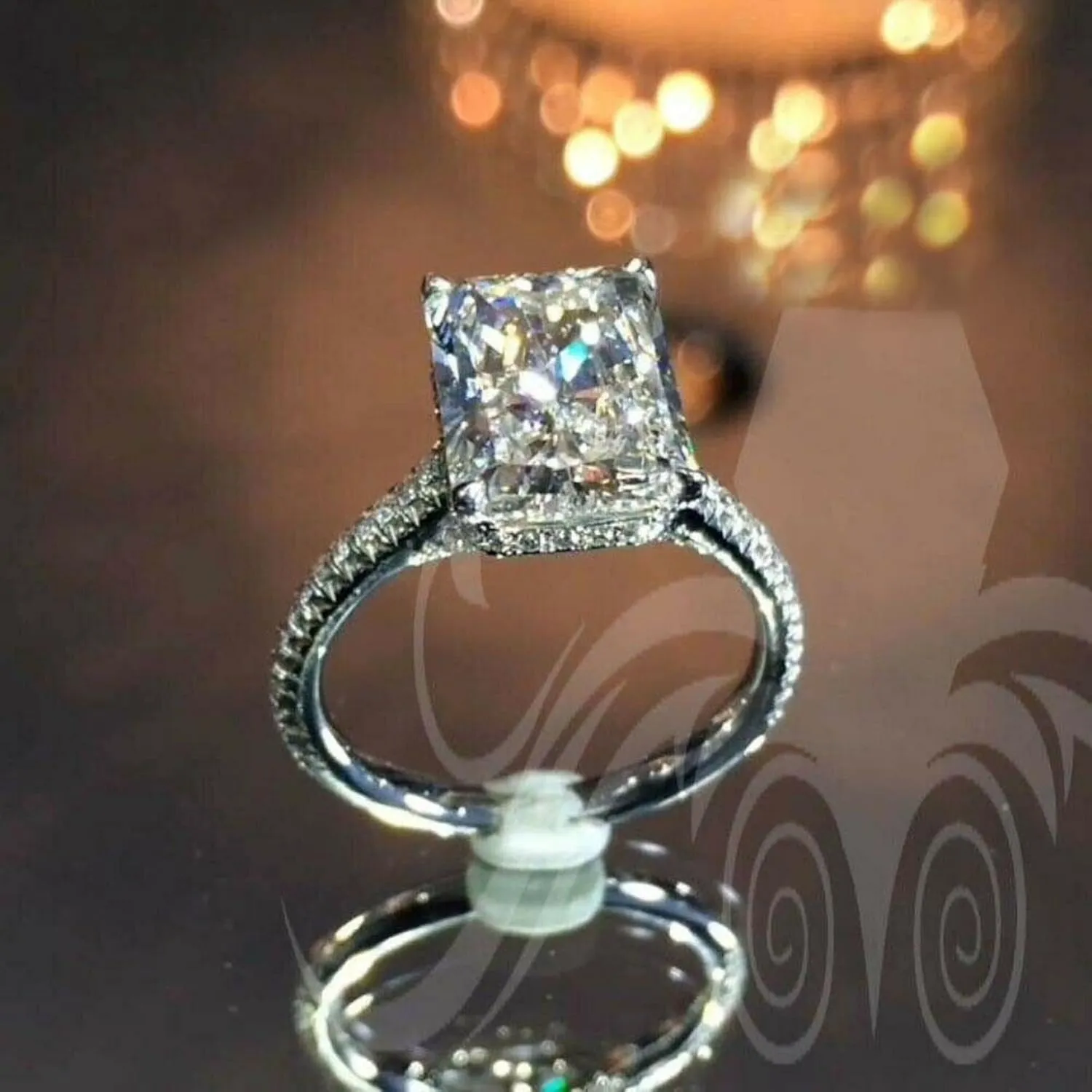 2.50 CT Radiant Cut Moissanite Engagement Rings Solid 14K White Gold/925 Sterling Silver Hidden Halo Ring For Women Wedding Ring