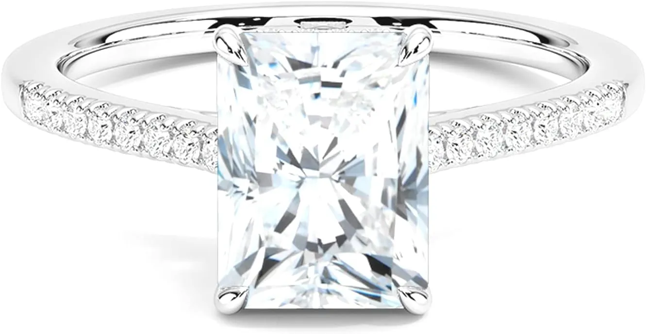 2.50 CT Radiant Cut Moissanite Engagement Rings Solid 14K White Gold/925 Sterling Silver Hidden Halo Ring For Women Wedding Ring
