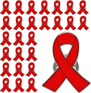 25/50/100/200 pieces red ribbon pin lapel pins HIV AIDS awareness drug prevention heart disease red ribbon brooches pins enamel badges for men women doctors charity fundraising activities bulk