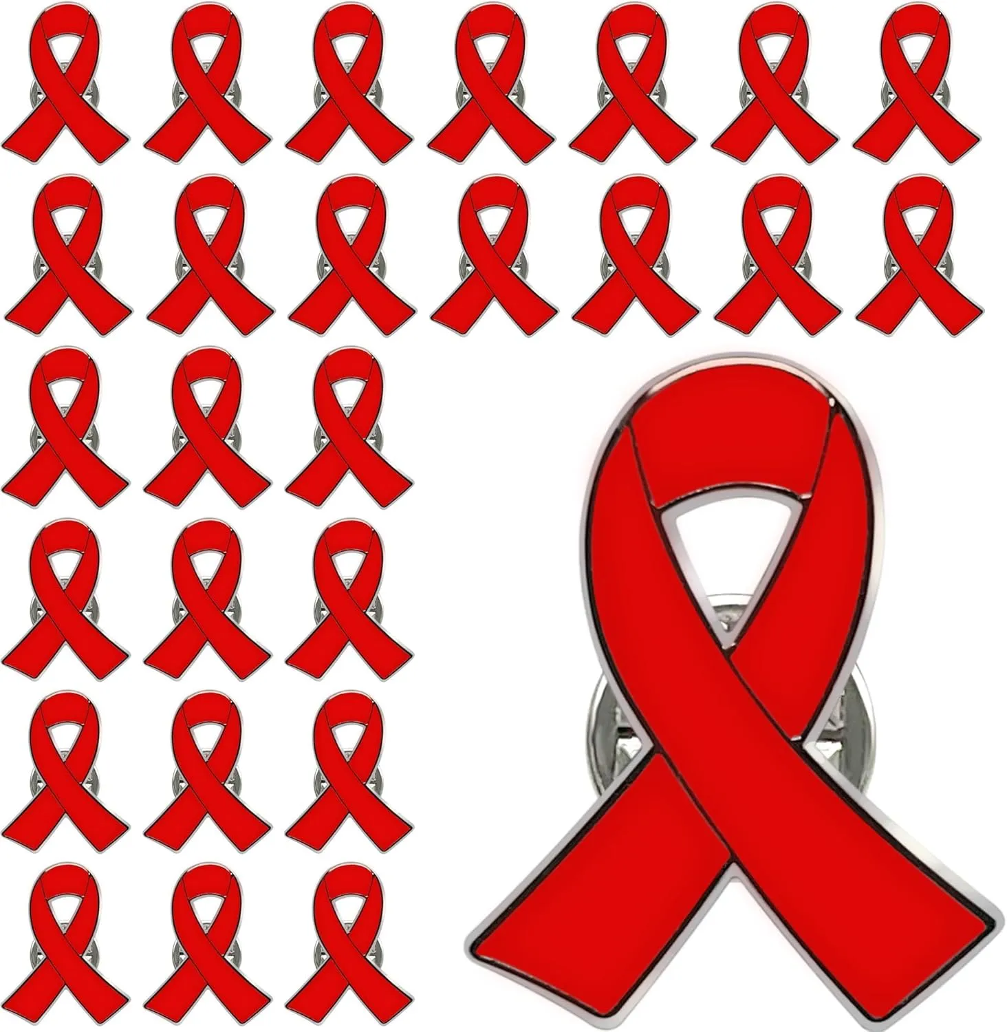25/50/100/200 pieces red ribbon pin lapel pins HIV AIDS awareness drug prevention heart disease red ribbon brooches pins enamel badges for men women doctors charity fundraising activities bulk