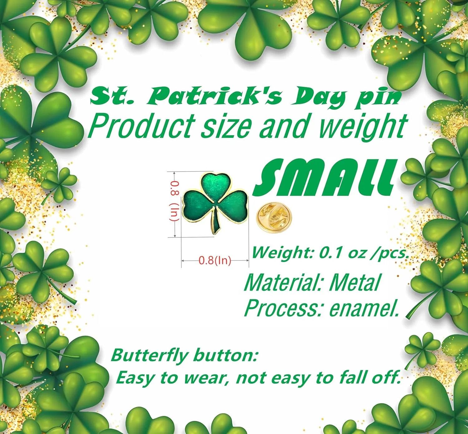 25/50/100/200 pieces small St. Patrick's Day Clover Lapel Pins Shamrock Pin Brooches Patrick Day Three Leaf Clover Pins for women Irish festivals Souvenir gift bulk
