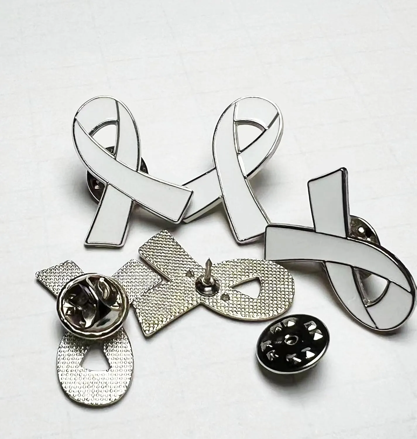 25/50/100/200 pieces White Ribbon Pin White Ribbon Brooches Enamel lapel Pins Lung Cancer Bone Cancer Awareness Blindness Victims of Terrorism and Adoption Awareness Pins badge Charity fundraising bulk