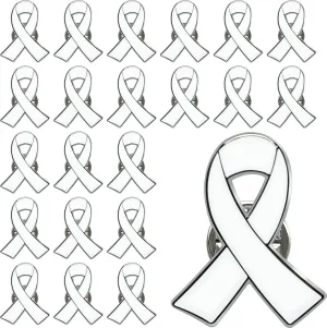 25/50/100/200 pieces White Ribbon Pin White Ribbon Brooches Enamel lapel Pins Lung Cancer Bone Cancer Awareness Blindness Victims of Terrorism and Adoption Awareness Pins badge Charity fundraising bulk