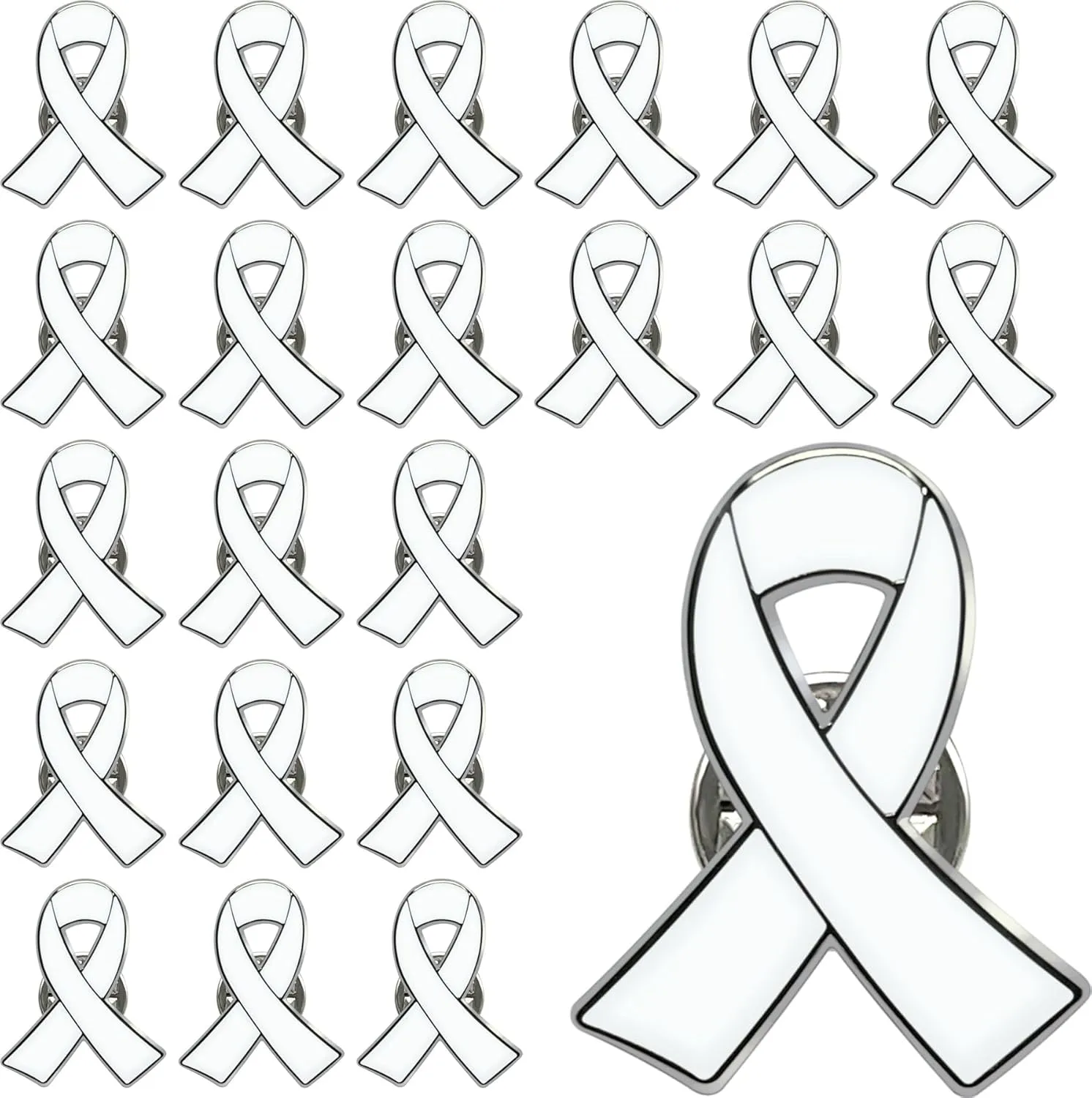 25/50/100/200 pieces White Ribbon Pin White Ribbon Brooches Enamel lapel Pins Lung Cancer Bone Cancer Awareness Blindness Victims of Terrorism and Adoption Awareness Pins badge Charity fundraising bulk
