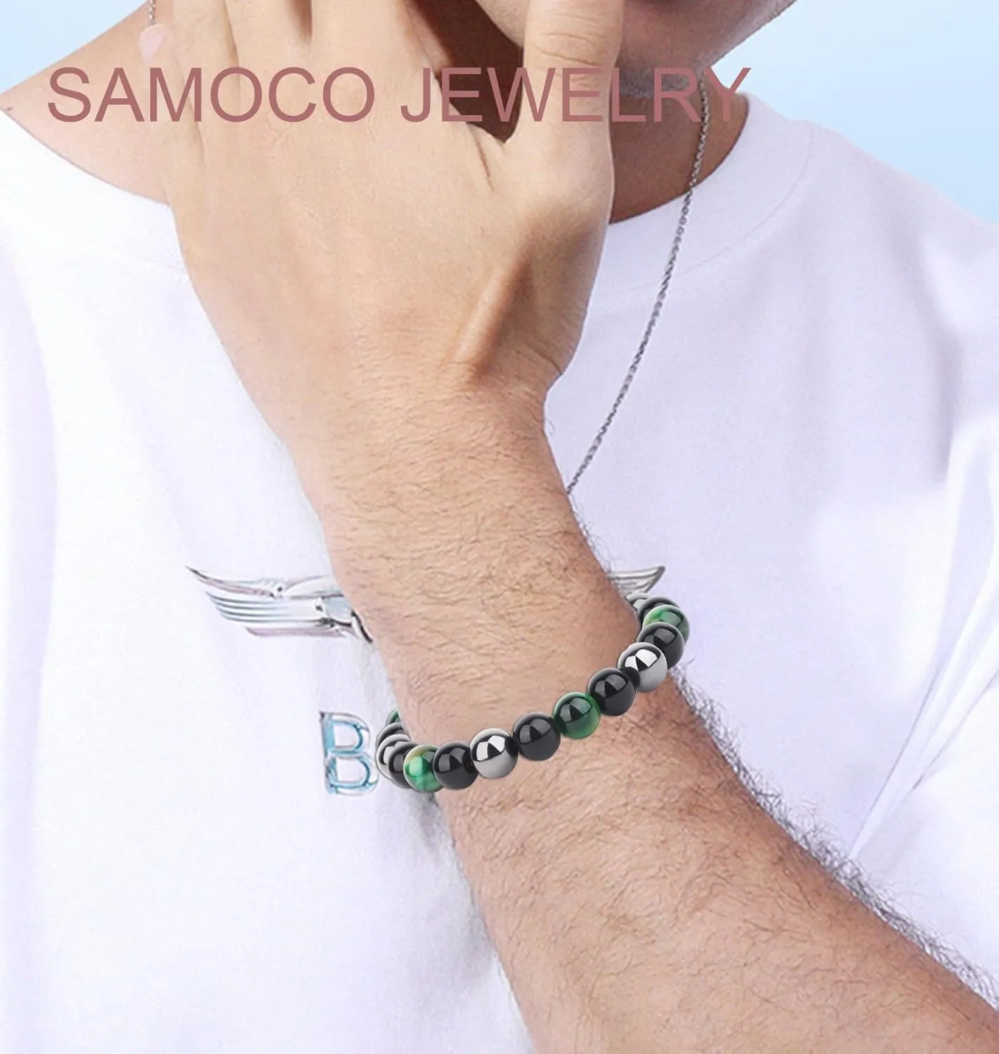 2Pcs 10mm Black Obsidian Hematite Triple Protection Beaded Bracelet Crystal Stone Bracelet for Men Protection Luck Bracelet Jewelry Gift