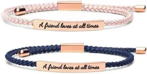 2PCS A Friend Loves at All Times Dainty Chain Tube Bracelet,Handmade Braided Wrap Bracelet,Adjustable Stainless Steel Engraved Inspirational Bracelet,Friendship Bracelets,for Women Gifts