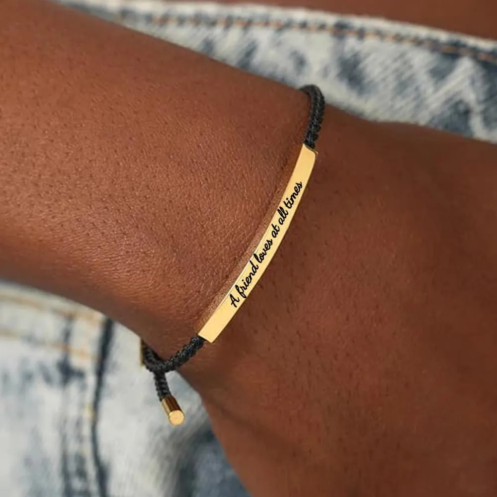 2PCS A Friend Loves at All Times Dainty Chain Tube Bracelet,Handmade Braided Wrap Bracelet,Adjustable Stainless Steel Engraved Inspirational Bracelet,Friendship Bracelets,for Women Gifts