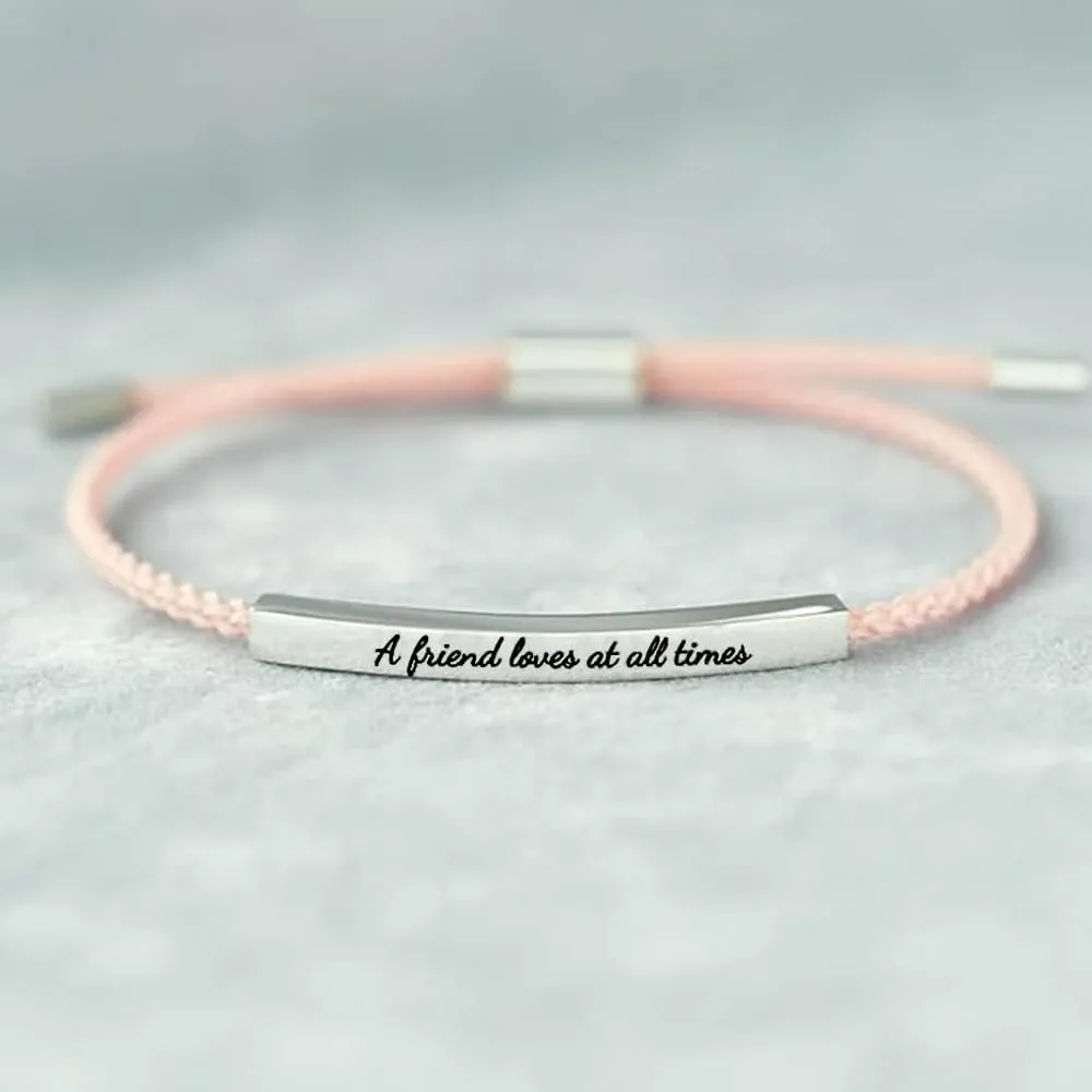 2PCS A Friend Loves at All Times Dainty Chain Tube Bracelet,Handmade Braided Wrap Bracelet,Adjustable Stainless Steel Engraved Inspirational Bracelet,Friendship Bracelets,for Women Gifts