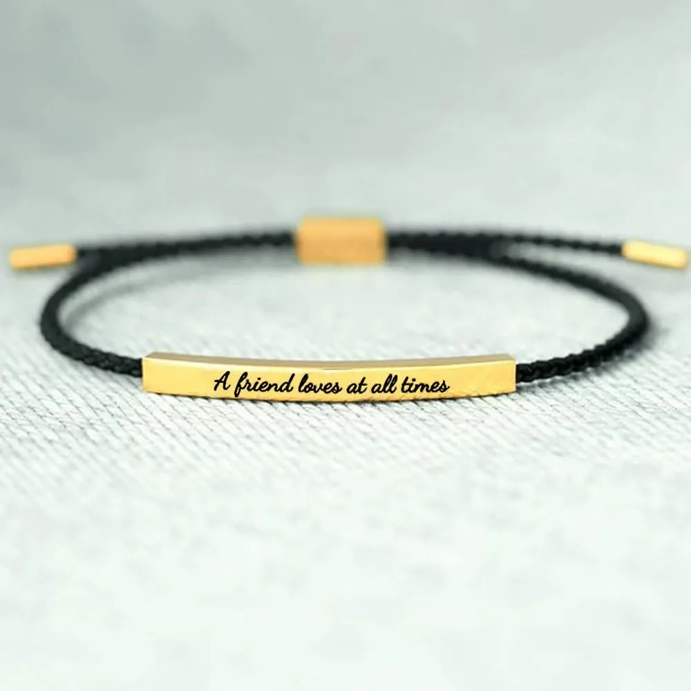 2PCS A Friend Loves at All Times Dainty Chain Tube Bracelet,Handmade Braided Wrap Bracelet,Adjustable Stainless Steel Engraved Inspirational Bracelet,Friendship Bracelets,for Women Gifts