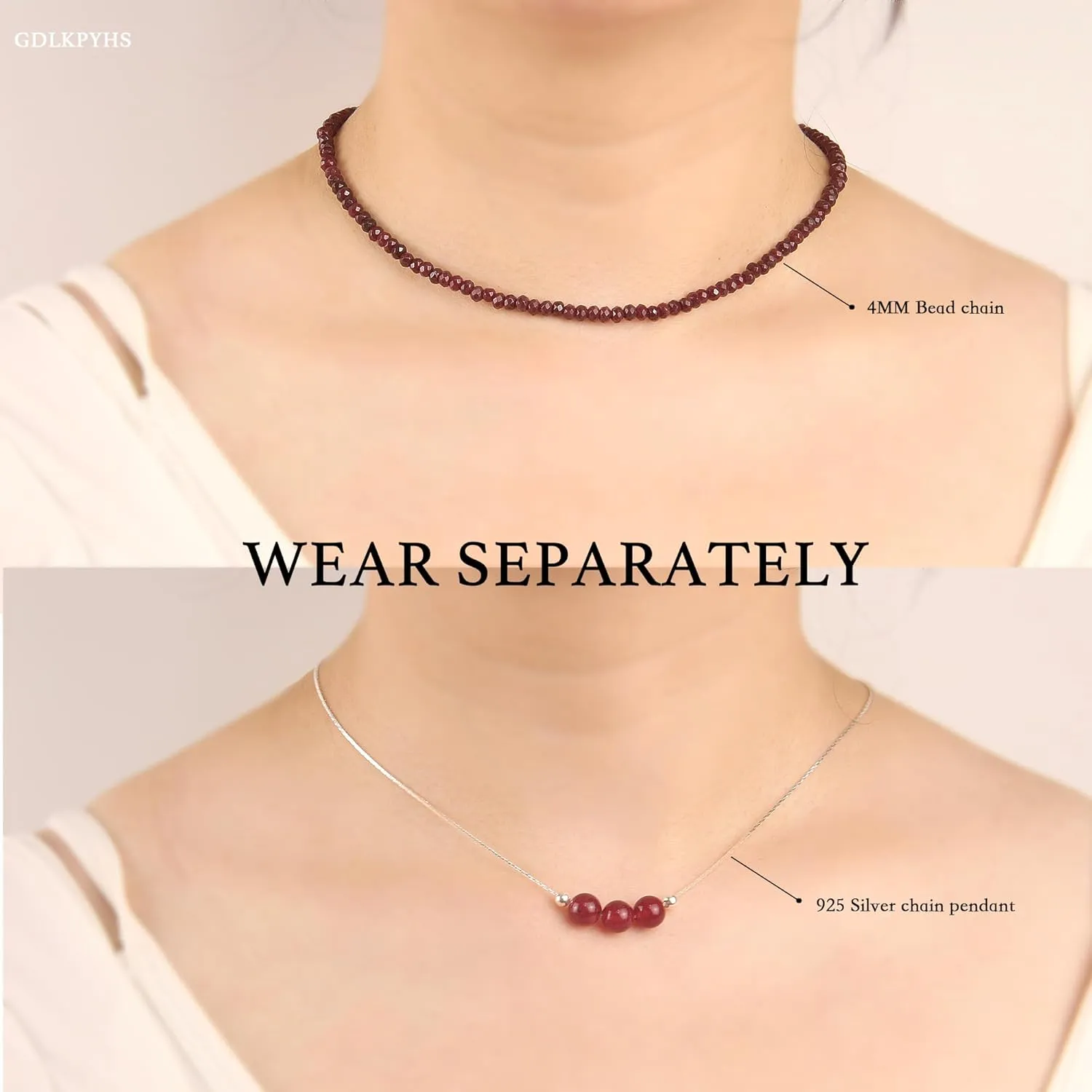 2Pcs Carnelian Necklace - Beaded Necklace Crystal Necklaces For Women - 4 MM Spinel Choker and Silver Chain Gem Pendant Women Jewelry