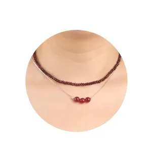2Pcs Carnelian Necklace - Beaded Necklace Crystal Necklaces For Women - 4 MM Spinel Choker and Silver Chain Gem Pendant Women Jewelry
