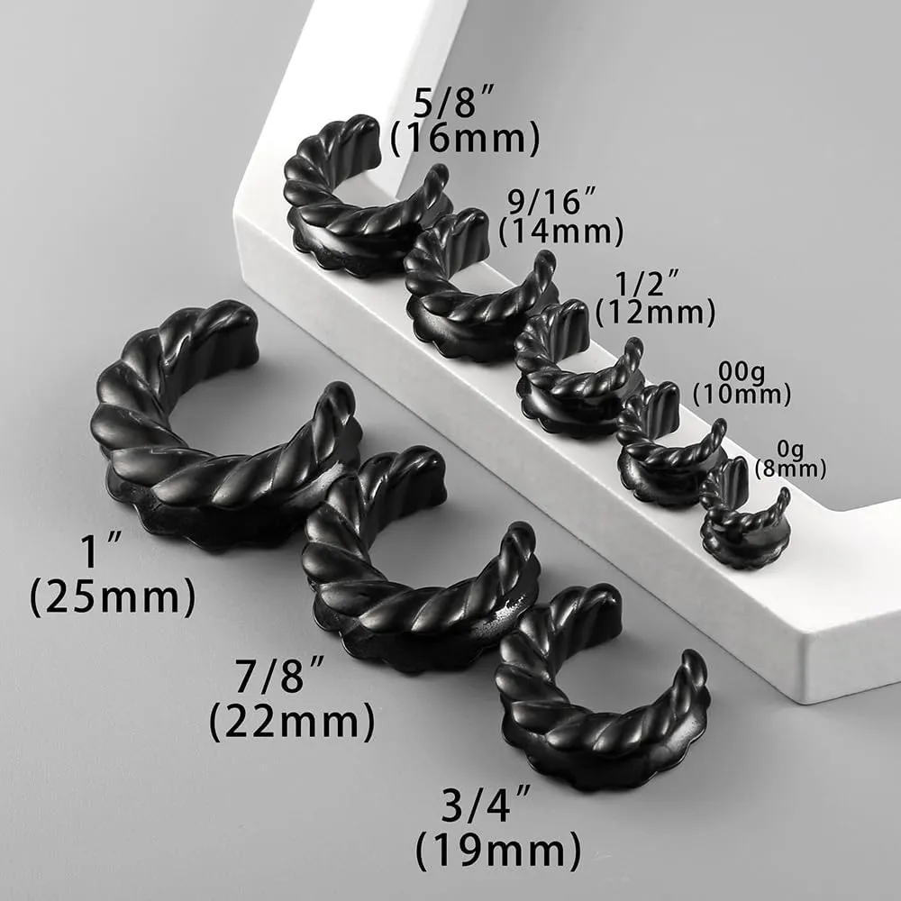 2PCS Classic Saddle Plugs Gauges Tunnels for Stretched Ears, Hypoallergenic 316 Stainless Steel Ear Plugs Tunels Gauuges 8mm-25mm (0G-1") Body Piercing Jewelry for Women Men