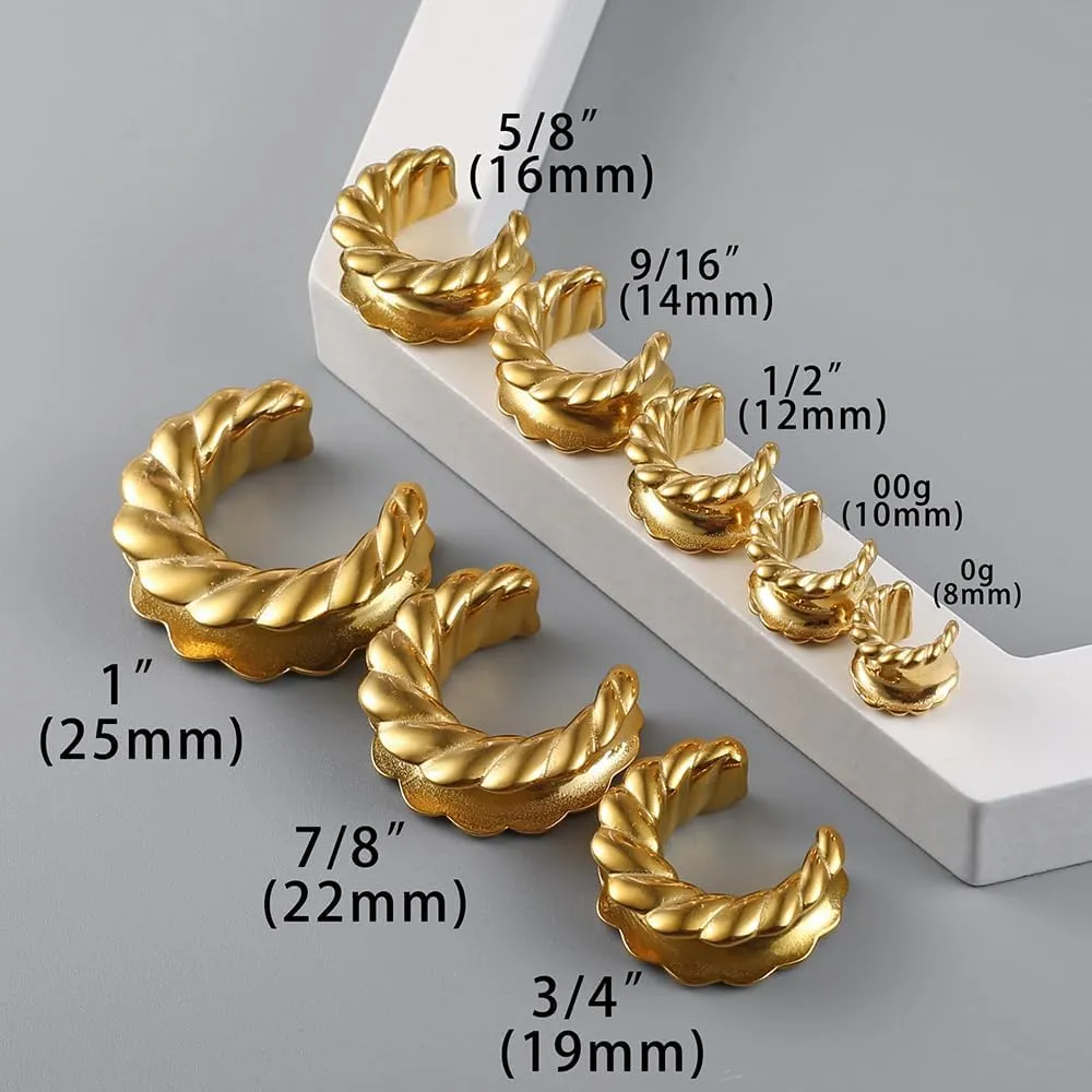 2PCS Classic Saddle Plugs Gauges Tunnels for Stretched Ears, Hypoallergenic 316 Stainless Steel Ear Plugs Tunels Gauuges 8mm-25mm (0G-1") Body Piercing Jewelry for Women Men