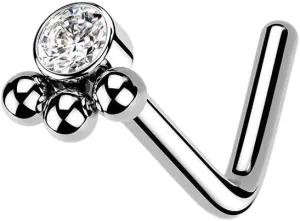 3 Beaded Cluster Ball W/CZ Center Surgical Steel Nose L Shaped Nose Studs Ring 18g (1 mm) Silver Body Unique Jewelry Delicate Design Piercing Steel Surgical For Women