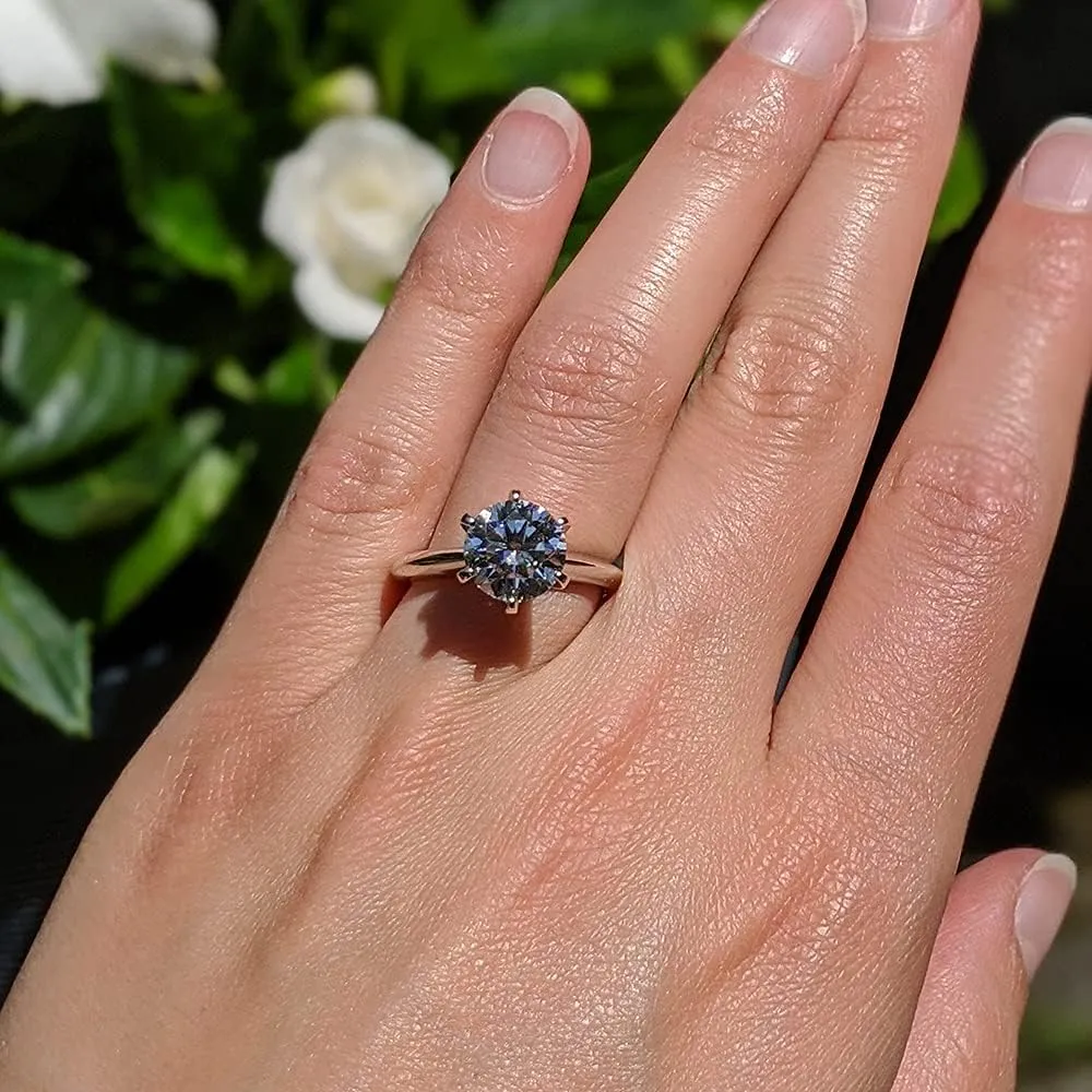 3 Carat Moissanite Solitaire Engagement Ring in Platinum Plated Silver (Certified, 9 MM)