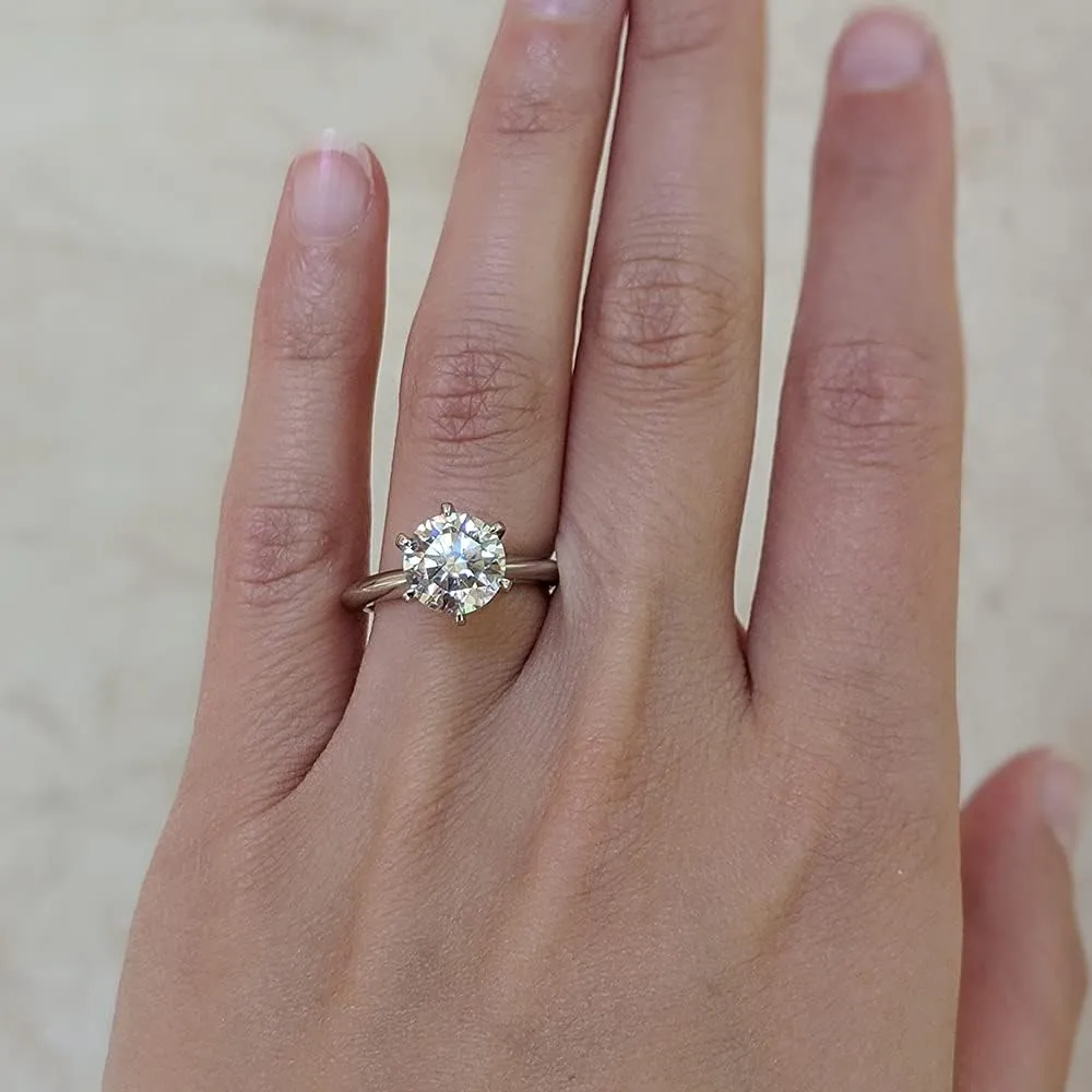 3 Carat Moissanite Solitaire Engagement Ring in Platinum Plated Silver (Certified, 9 MM)
