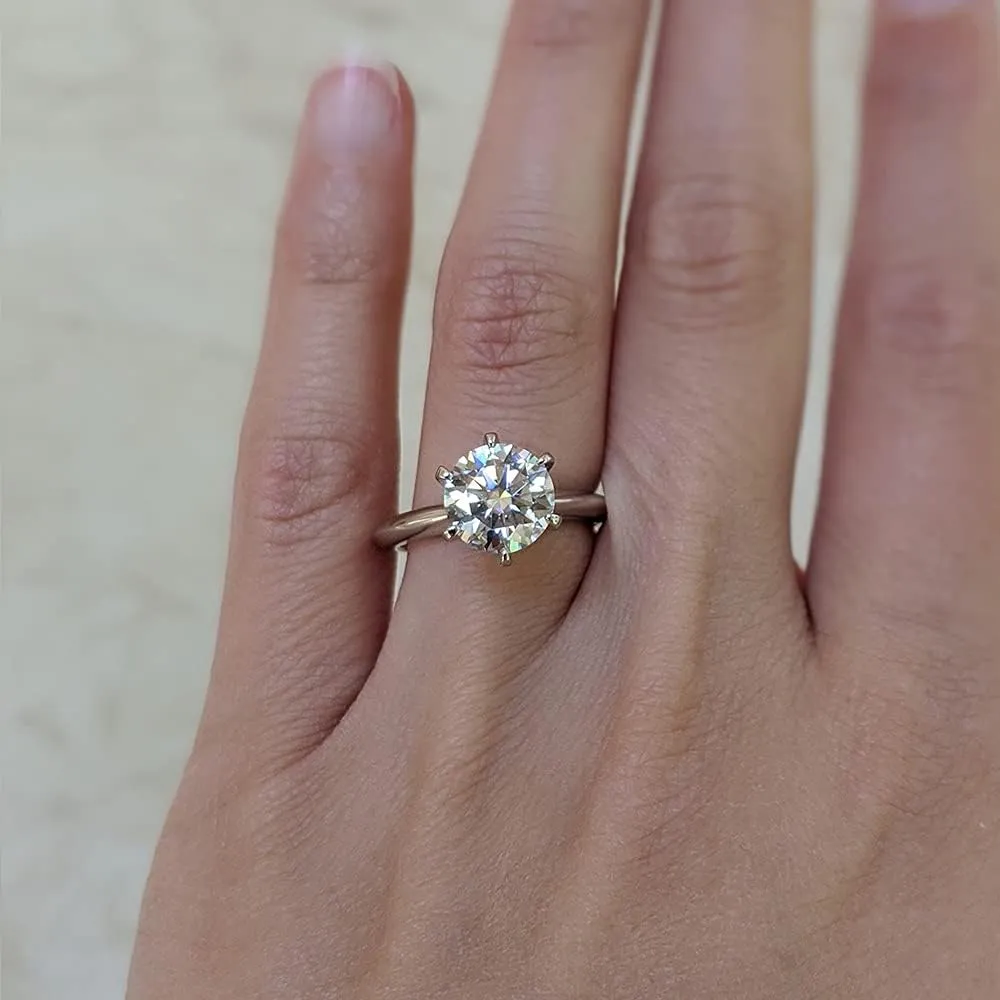 3 Carat Moissanite Solitaire Engagement Ring in Platinum Plated Silver (Certified, 9 MM)