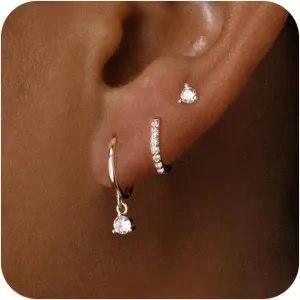 3 Pairs Dainty Hoop Earrings for Women 14K Gold/Silver Plated Hoop Earrings Set Small Huggie Earrings Stack Lightweight Open Earrings Jewelry