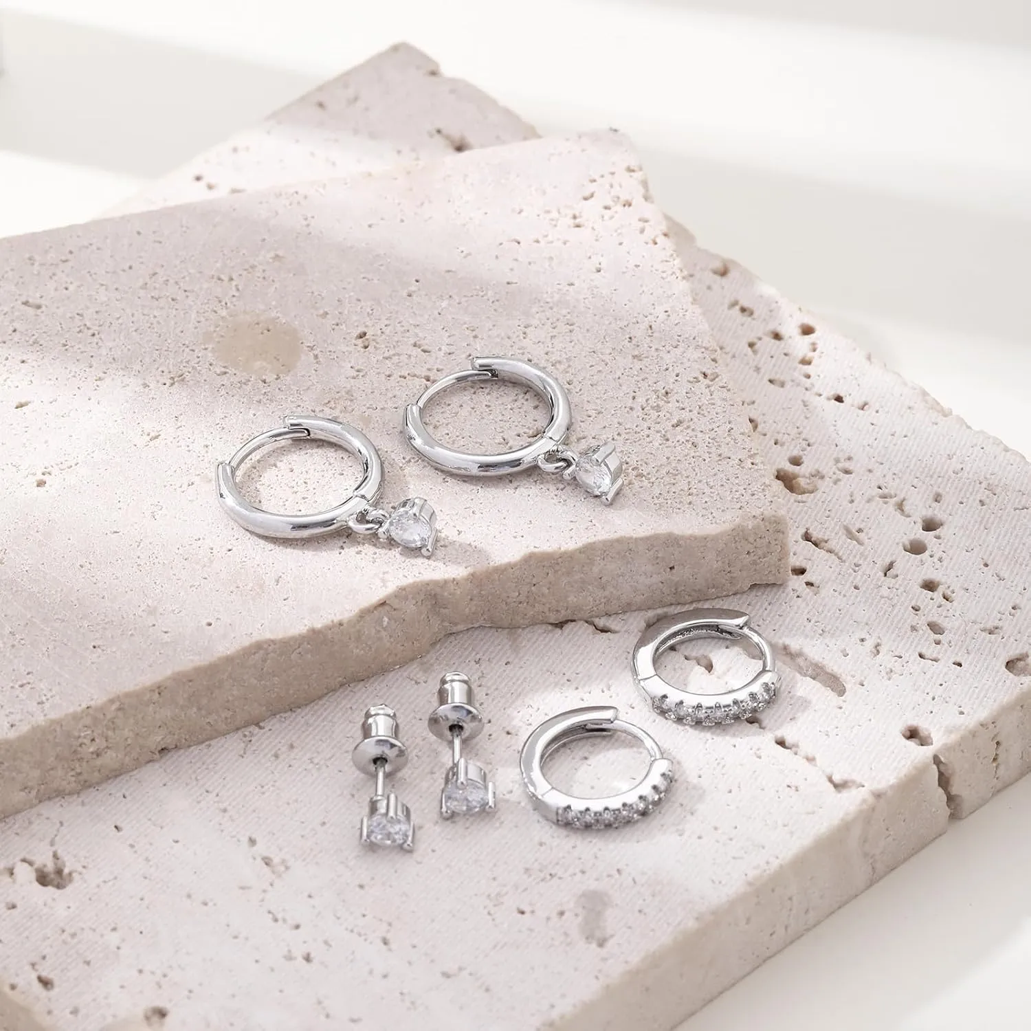 3 Pairs Dainty Hoop Earrings for Women 14K Gold/Silver Plated Hoop Earrings Set Small Huggie Earrings Stack Lightweight Open Earrings Jewelry