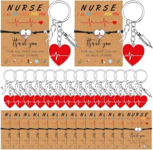 32 Pcs Nurse Keychain Gifts Thank You Gift with Pendant Nurse Party Favors Appreciation Nurse Keychain with Red Heart Pendant Gifts with Cards Nurses Week Nurse Day Student Graduation Gifts