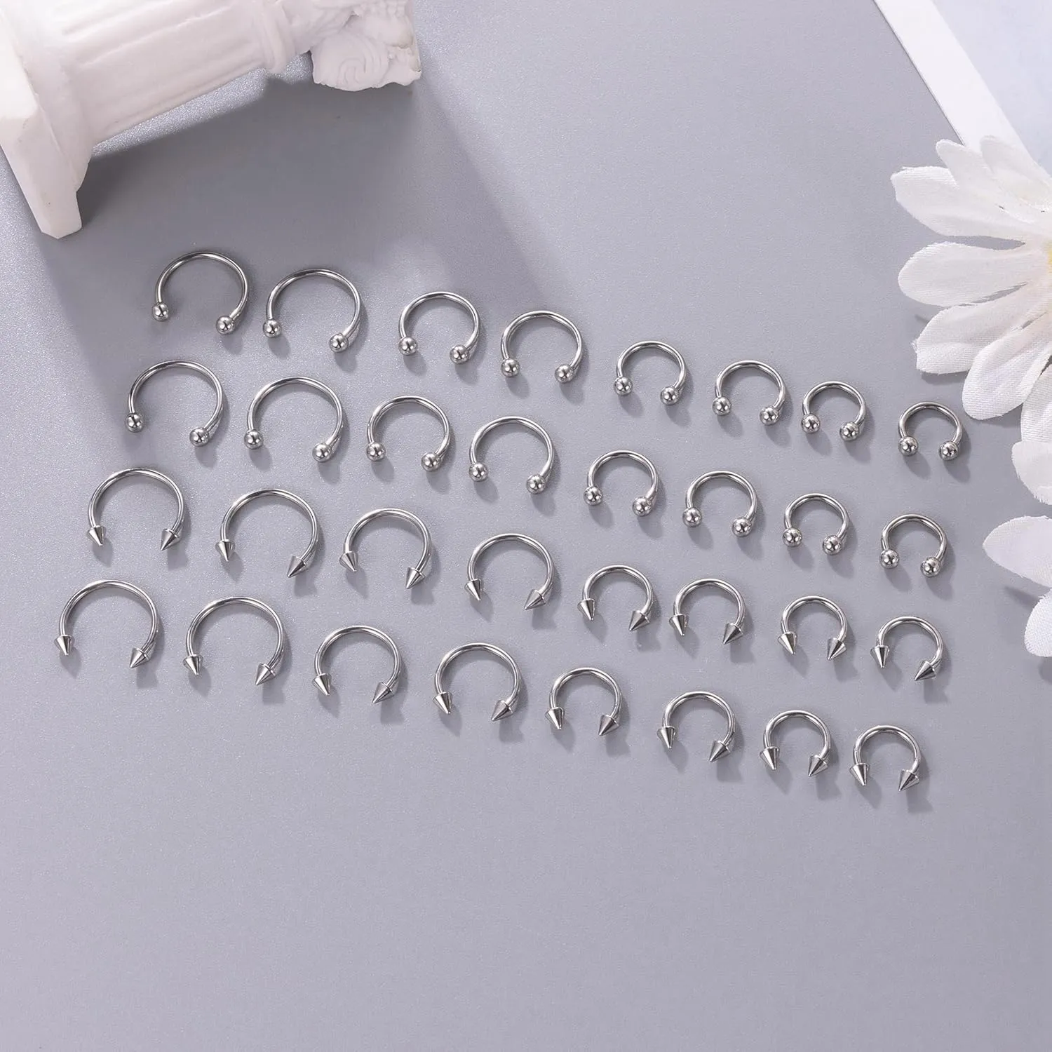 32Pcs 14G 16G 18G Surgical Steel Septum Nose Rings for Women Men Horseshoe Earrings Cartilage Helix Tragus Eyebrow Lip Daith Hoop Smily Piercing Jewelry 7-14MM