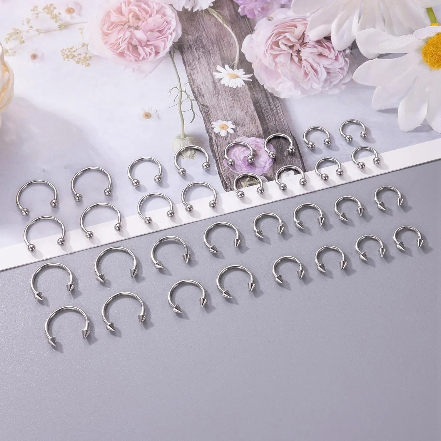 32Pcs 14G 16G 18G Surgical Steel Septum Nose Rings for Women Men Horseshoe Earrings Cartilage Helix Tragus Eyebrow Lip Daith Hoop Smily Piercing Jewelry 7-14MM