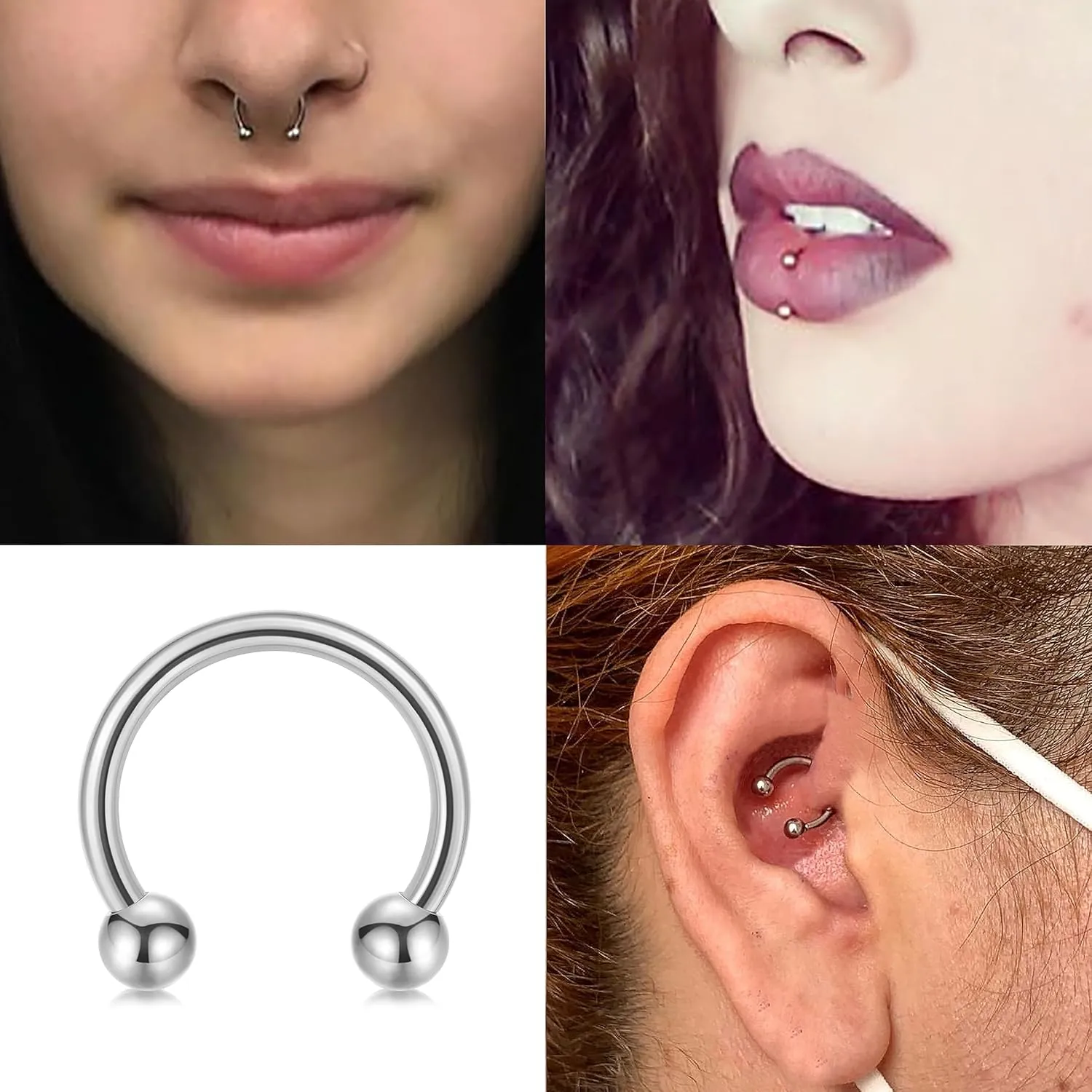 32Pcs 14G 16G 18G Surgical Steel Septum Nose Rings for Women Men Horseshoe Earrings Cartilage Helix Tragus Eyebrow Lip Daith Hoop Smily Piercing Jewelry 7-14MM