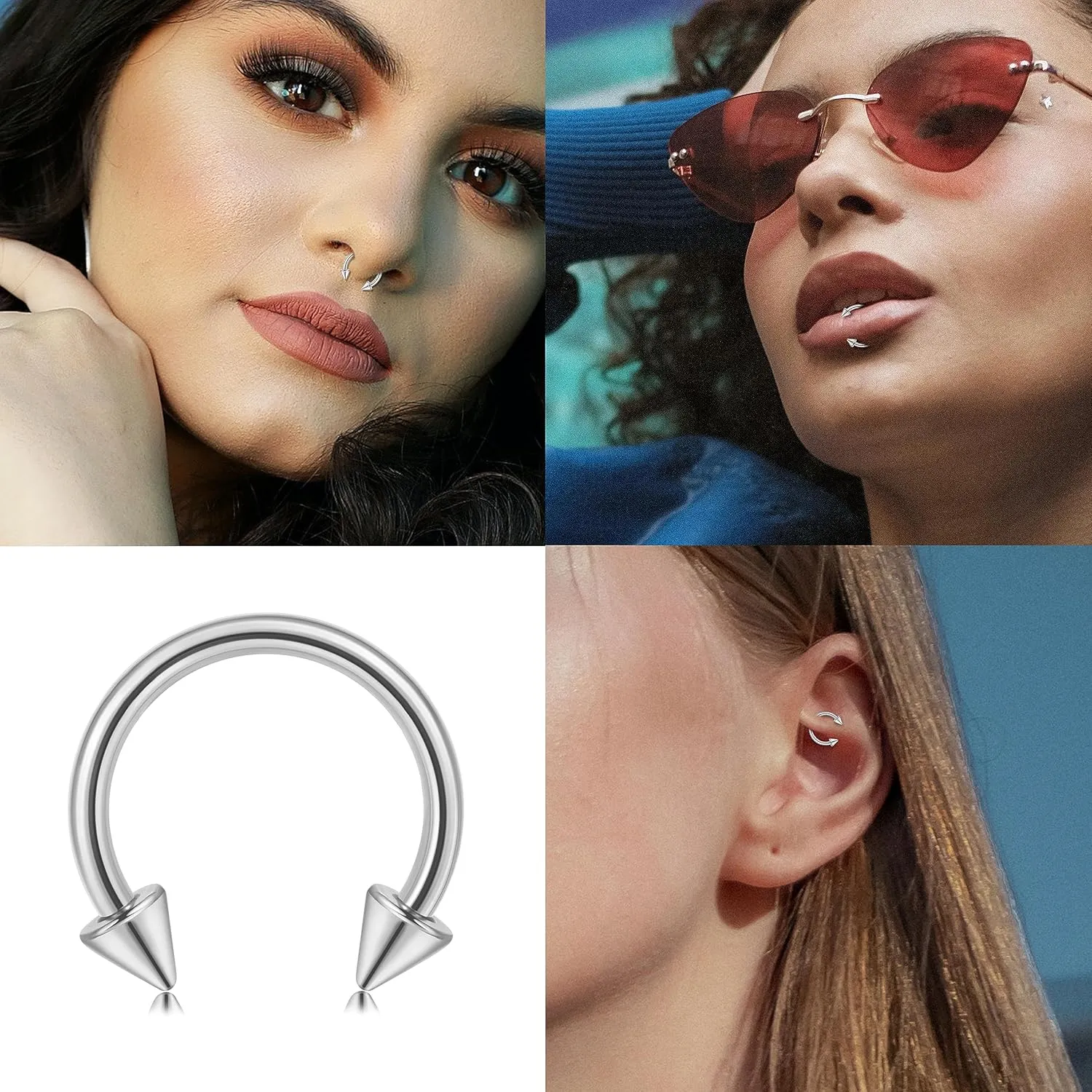 32Pcs 14G 16G 18G Surgical Steel Septum Nose Rings for Women Men Horseshoe Earrings Cartilage Helix Tragus Eyebrow Lip Daith Hoop Smily Piercing Jewelry 7-14MM