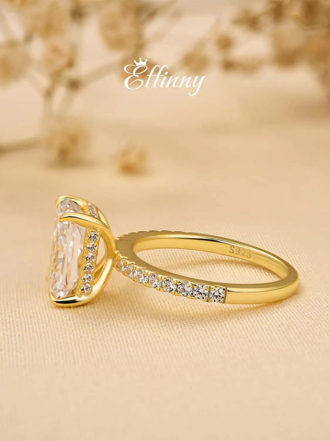 3.5/7.0ct Radiant Cut Engagement Ring for Women,Yellow Gold Plated Sterling Silver Simulated Diamond Promise Ring