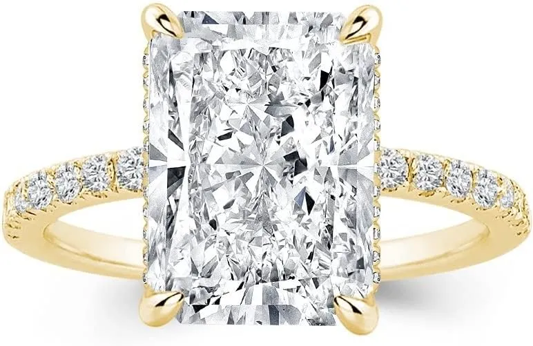 3.5/7.0ct Radiant Cut Engagement Ring for Women,Yellow Gold Plated Sterling Silver Simulated Diamond Promise Ring