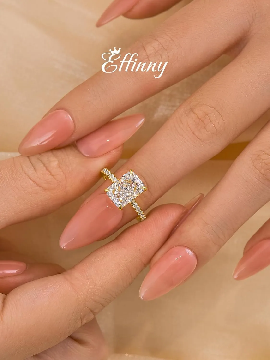 3.5/7.0ct Radiant Cut Engagement Ring for Women,Yellow Gold Plated Sterling Silver Simulated Diamond Promise Ring