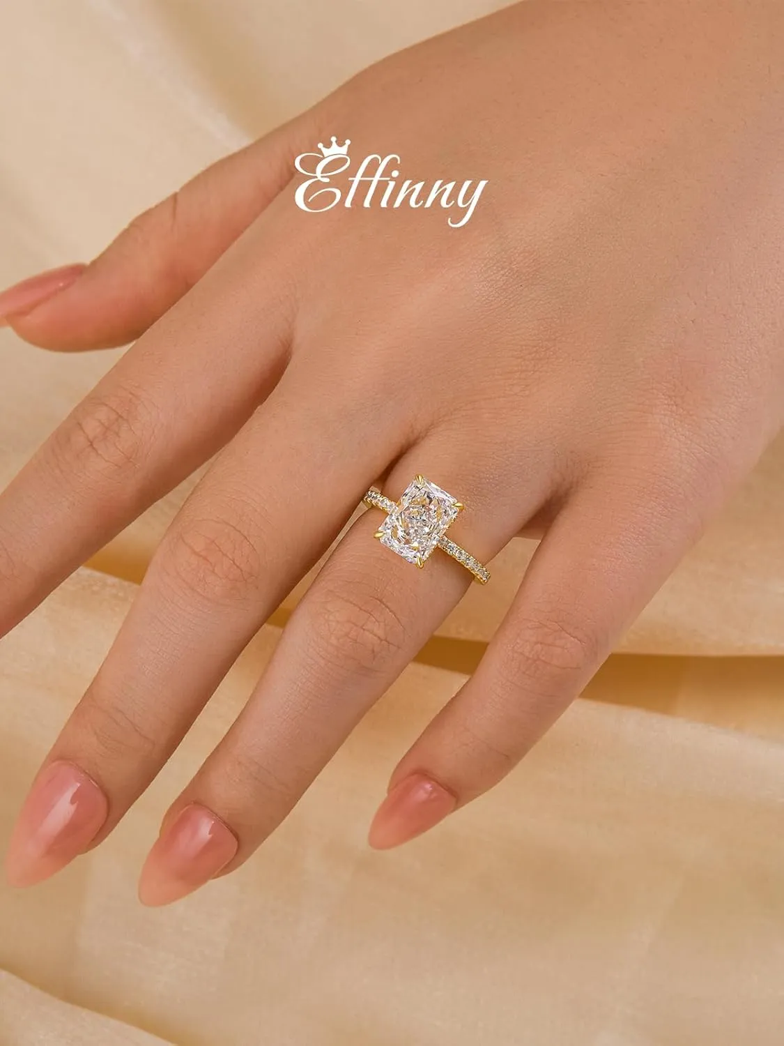 3.5/7.0ct Radiant Cut Engagement Ring for Women,Yellow Gold Plated Sterling Silver Simulated Diamond Promise Ring