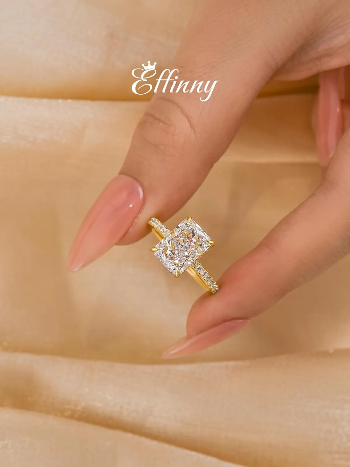 3.5/7.0ct Radiant Cut Engagement Ring for Women,Yellow Gold Plated Sterling Silver Simulated Diamond Promise Ring