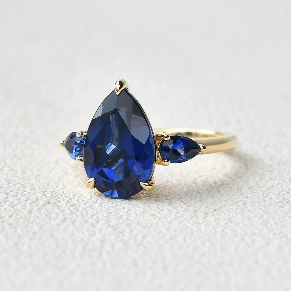 3.5ct Pear Shaped Sapphire Classic Three-stone Ring