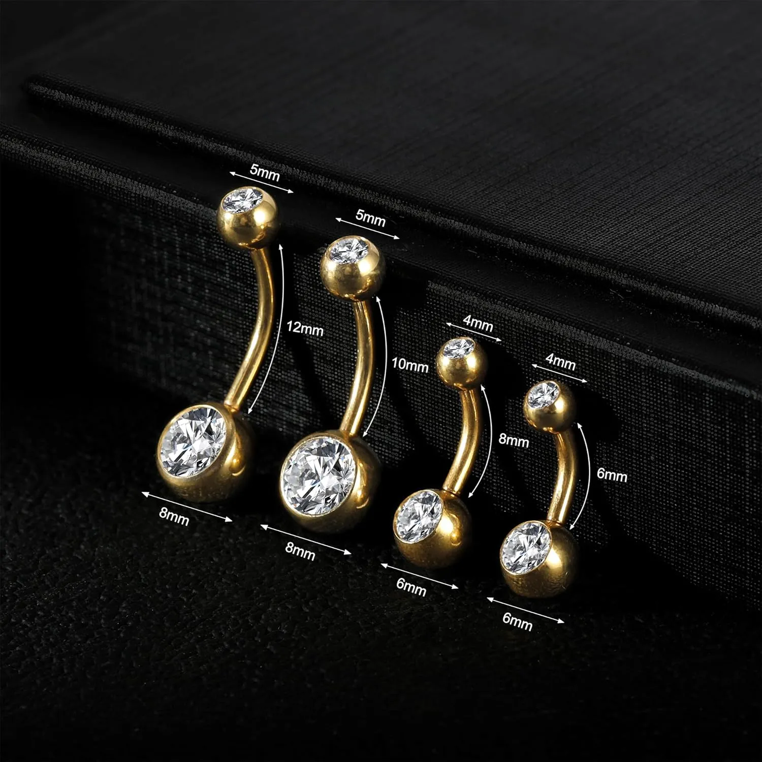 3/5PCS 14G Belly Button Rings for Women Surgical Stainless Steel Gold Belly Button Piercing Silver Belly Rings Cubic Zirconia Navel Rings Body Piercing, 6/8/10/12MM