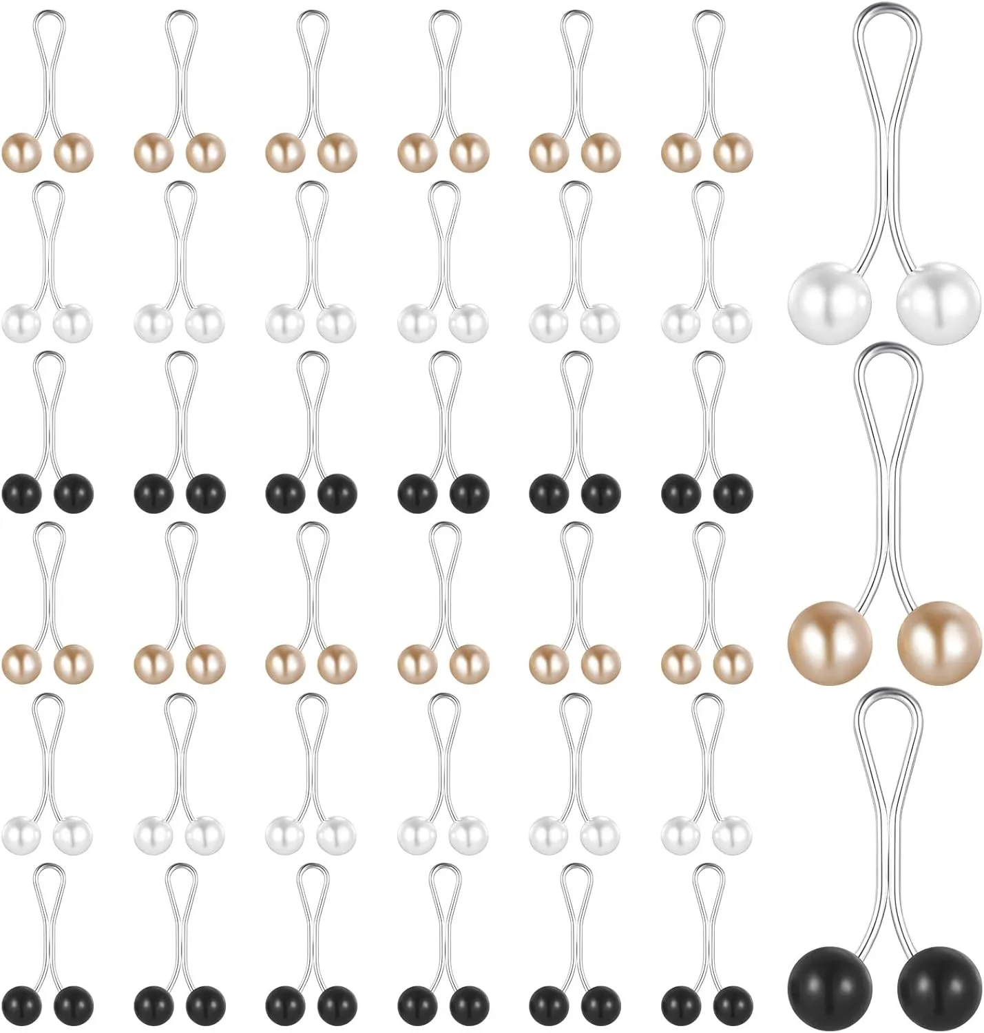 36PCS Hijab Pins Wonderful Hijab Clips Multicolor Muslim Pearl Scarf Clips U Shape Headscarf Shawl Scarf Pearl Pins Scarfs Brooches Pin Jewelry Accessories for Women (White and Gold and Black)