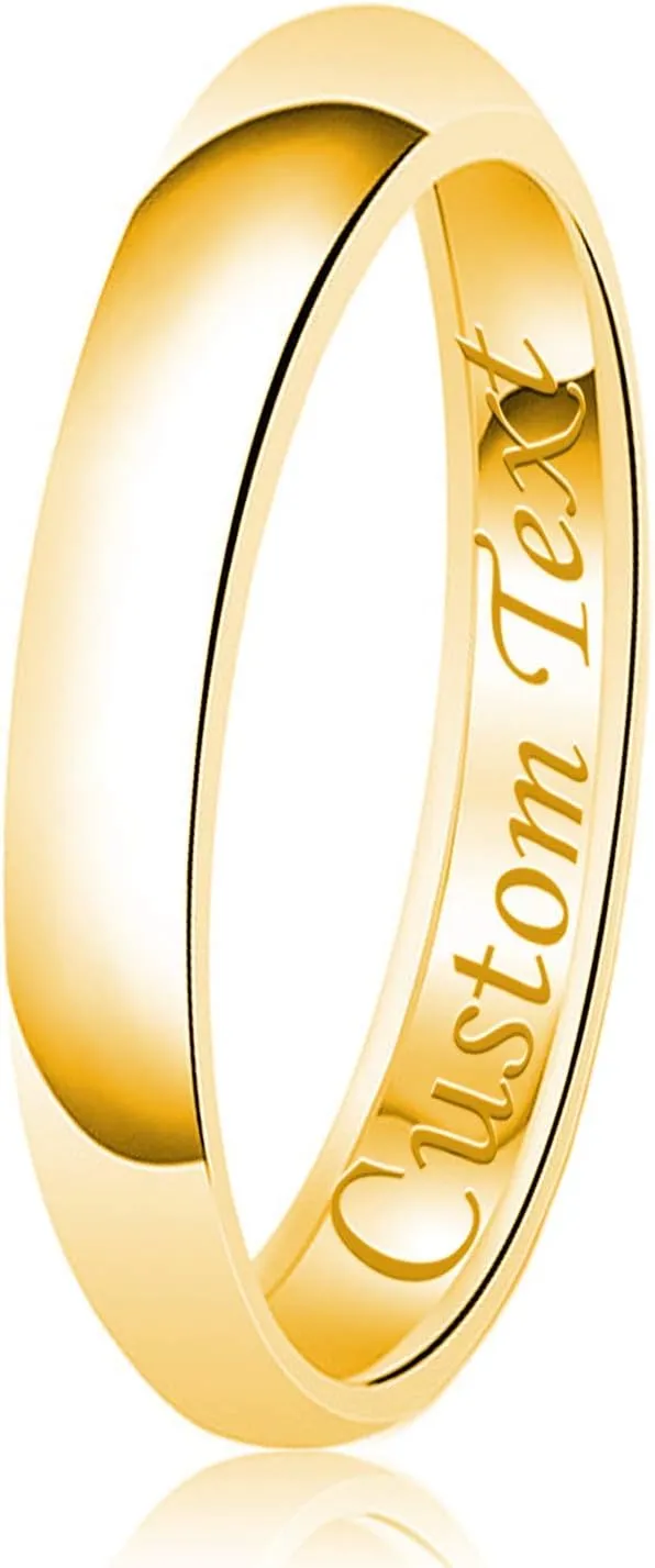 3mm Stainless Steel 316L Classic Plain Wedding Band Ring | High Polished | Personalize Engravings
