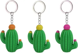 3pcs Cute Cactus Keychain Novelty Ring Child Kids Mini Lovely Gift Light & Sound includes pink, brown and yellow