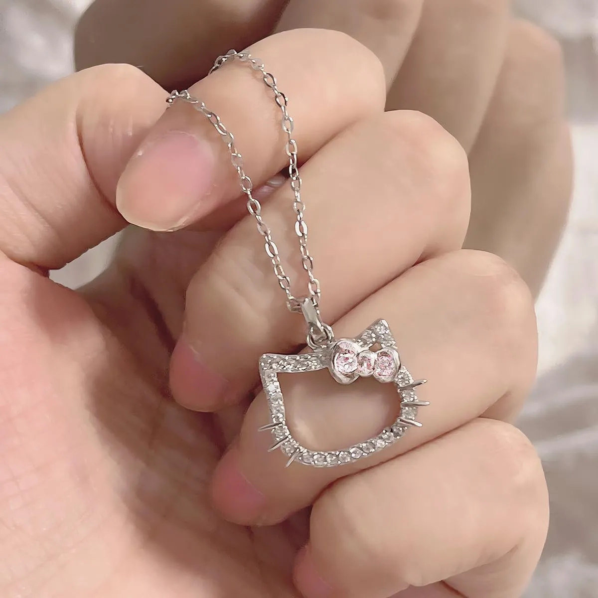 3pcs kitty Bracelet Set, Necklace Rings Adjustable Stainless Steel Sleeves Bangle, Pink Cute Jewelry Daughter Gifts