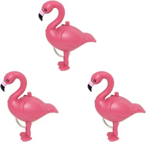 3pcs Pink flamingo shape Keychain Cute Novelty Ring Child Toy Mini Gift Flashlight & Sound - pack of 3