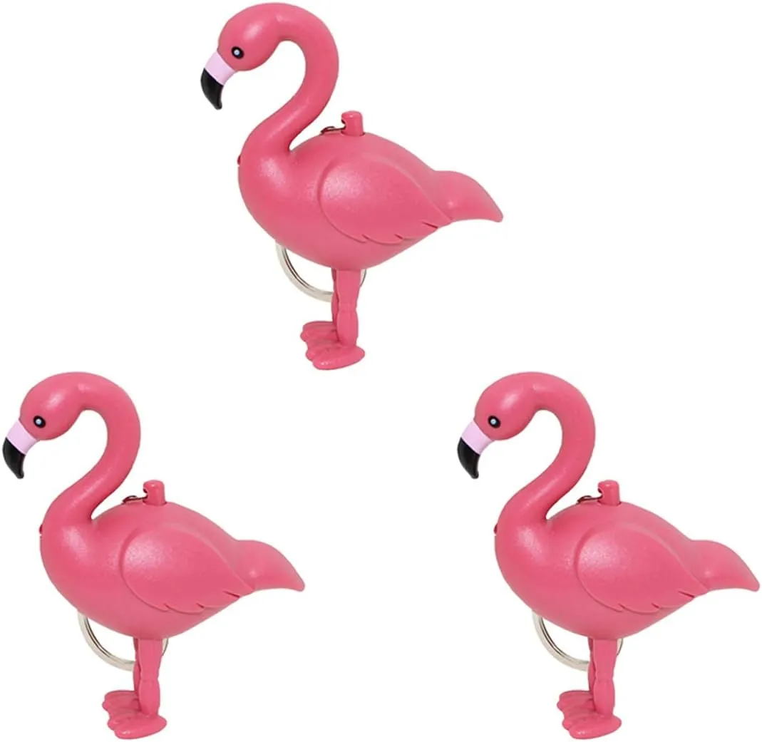 3pcs Pink flamingo shape Keychain Cute Novelty Ring Child Toy Mini Gift Flashlight & Sound - pack of 3