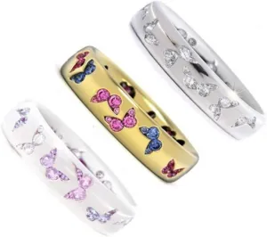 3Pcs Vintage Crystal Beaded Buterfly Pattern Finger Ring Set for Women Colorful Rhinestone Animal Statement Ring Wedding Jewelry Valentine's Day Gift