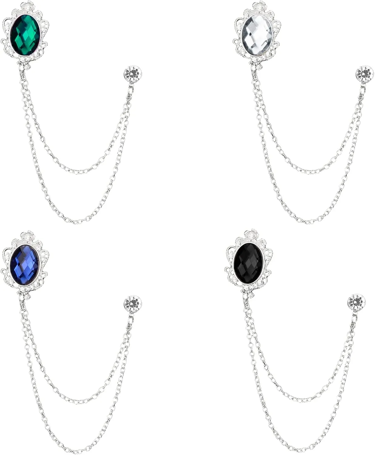 4-Pack Men's Lapel Diamond Chain Brooches Lapel Pin for Men Suit Accessories Gem Fringe Tie Pins Chain Collar Dress Corsage Badges The Best Gifts for Father's Day on Valentine's Day