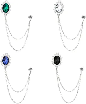 4-Pack Men's Lapel Diamond Chain Brooches Lapel Pin for Men Suit Accessories Gem Fringe Tie Pins Chain Collar Dress Corsage Badges The Best Gifts for Father's Day on Valentine's Day
