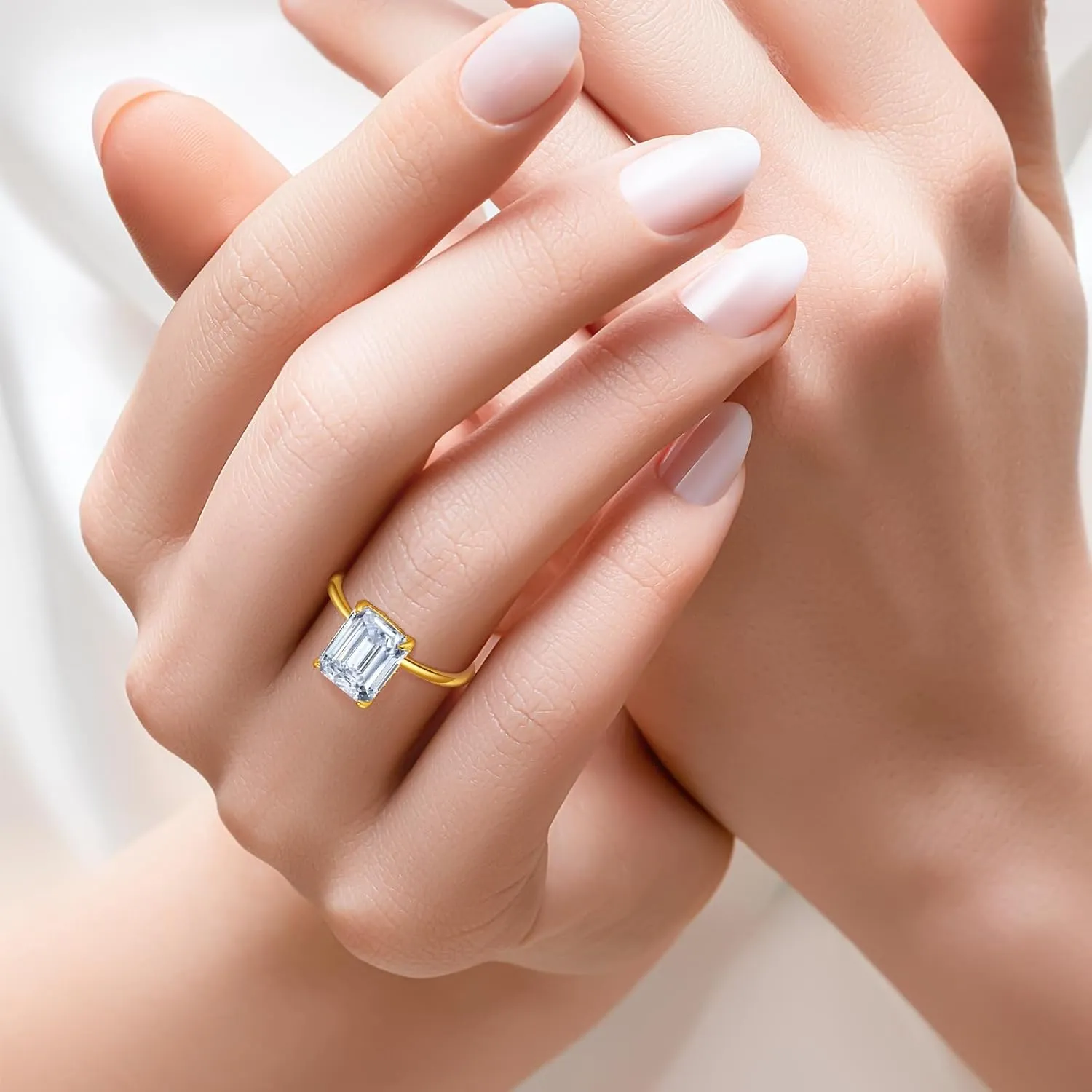 4ct Emerald Cut Cubic Zirconia Engagement Rings For Women Sterling Silver Wedding Ring Promise Ring 14K Gold Plated Sterling Silver Wedding Band Size 5-10