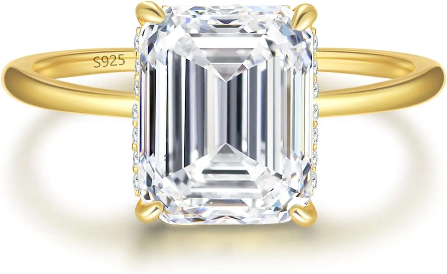 4ct Emerald Cut Cubic Zirconia Engagement Rings For Women Sterling Silver Wedding Ring Promise Ring 14K Gold Plated Sterling Silver Wedding Band Size 5-10