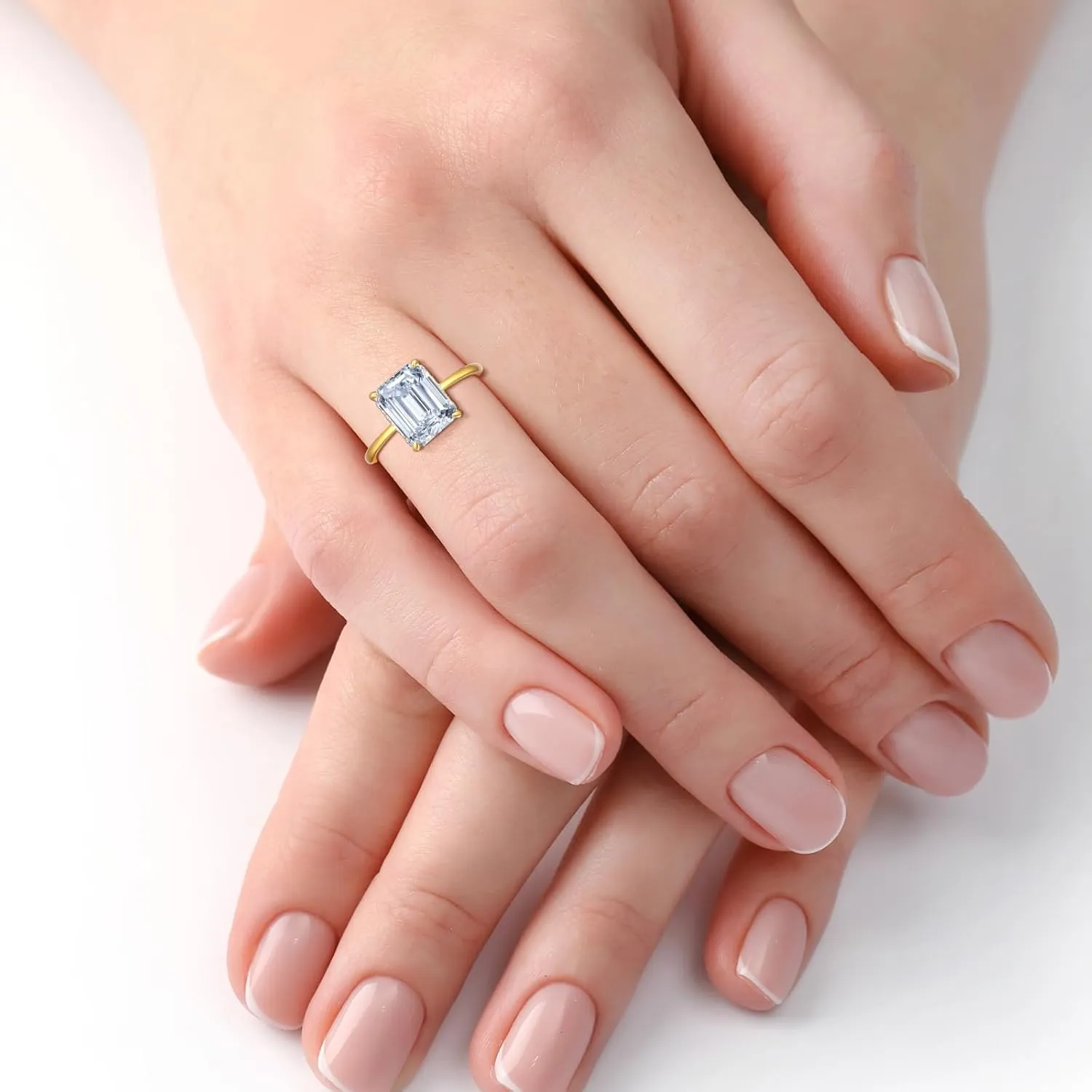 4ct Emerald Cut Cubic Zirconia Engagement Rings For Women Sterling Silver Wedding Ring Promise Ring 14K Gold Plated Sterling Silver Wedding Band Size 5-10