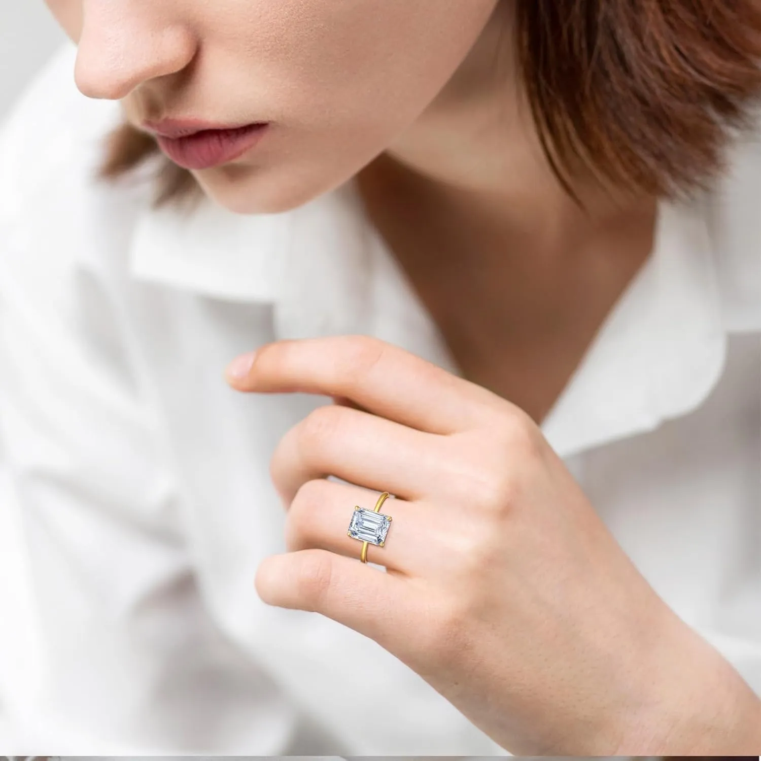 4ct Emerald Cut Cubic Zirconia Engagement Rings For Women Sterling Silver Wedding Ring Promise Ring 14K Gold Plated Sterling Silver Wedding Band Size 5-10