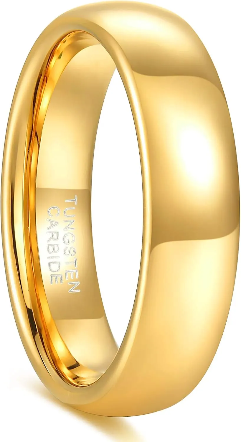 4mm 6mm 8mm Tungsten Rings for Men Women High Polish Domed Wedding Band Silver/Gold/Rose Gold Comfort Fit Size4-15