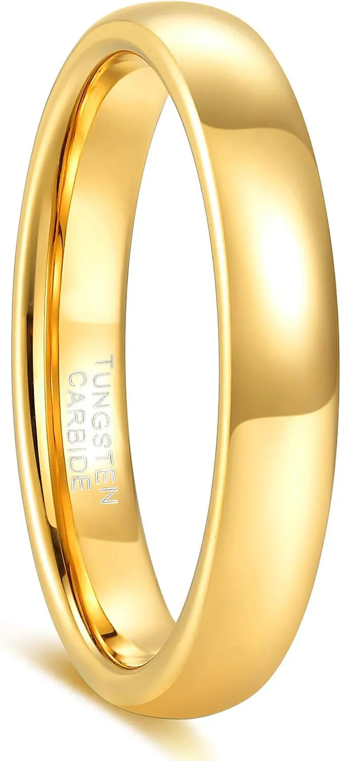 4mm 6mm 8mm Tungsten Rings for Men Women High Polish Domed Wedding Band Silver/Gold/Rose Gold Comfort Fit Size4-15